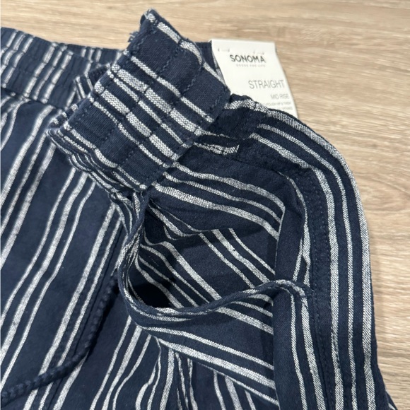 Sonoma Navy & Silver Striped Straight Leg Mid Rise Pants Size M New With Tags - Picture 9 of 16